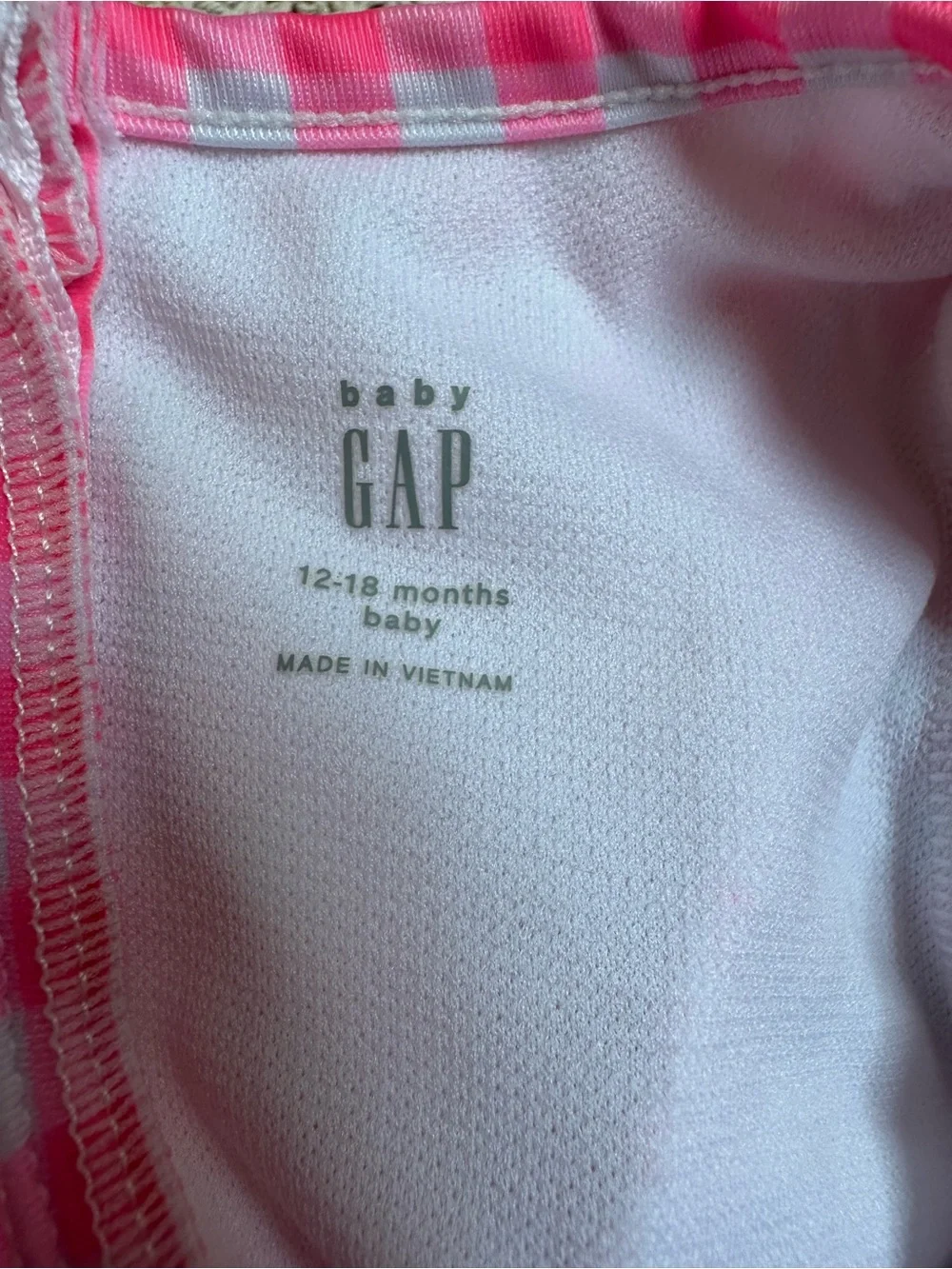 GAP Hot Pink Gingham Long-Sleeve Rashguard with Matching Sun Hat - 12-18M